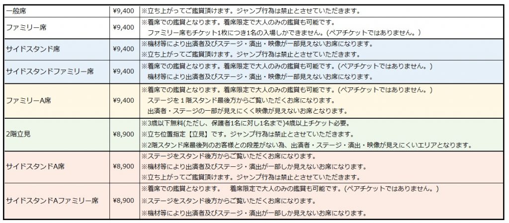 ビヨ武道館席種